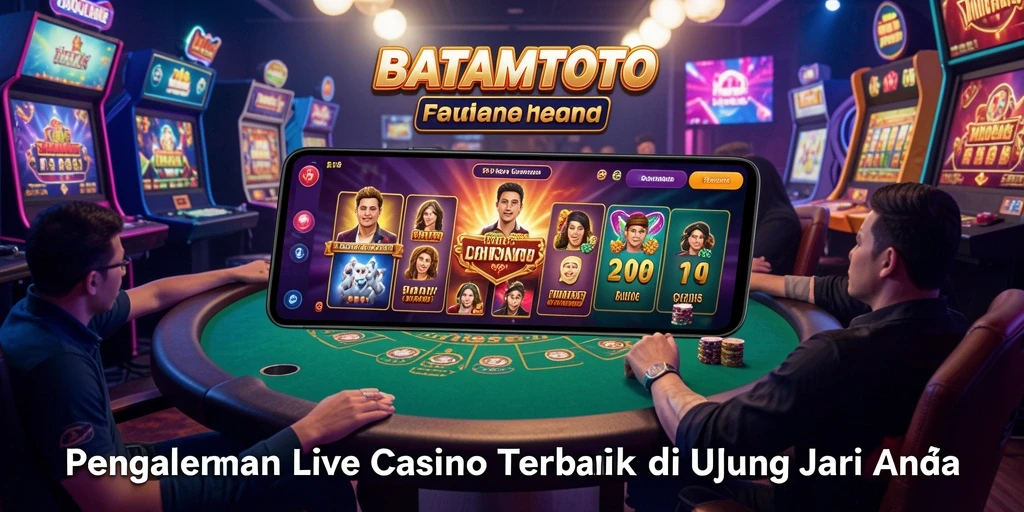 Screenshot permainan Live Casino BATAMTOTO menunjukkan dealer dan meja permainan yang interaktif.