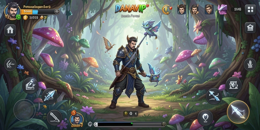 Screenshot DANAVIP menunjukkan karakter utama menjelajahi hutan misterius.