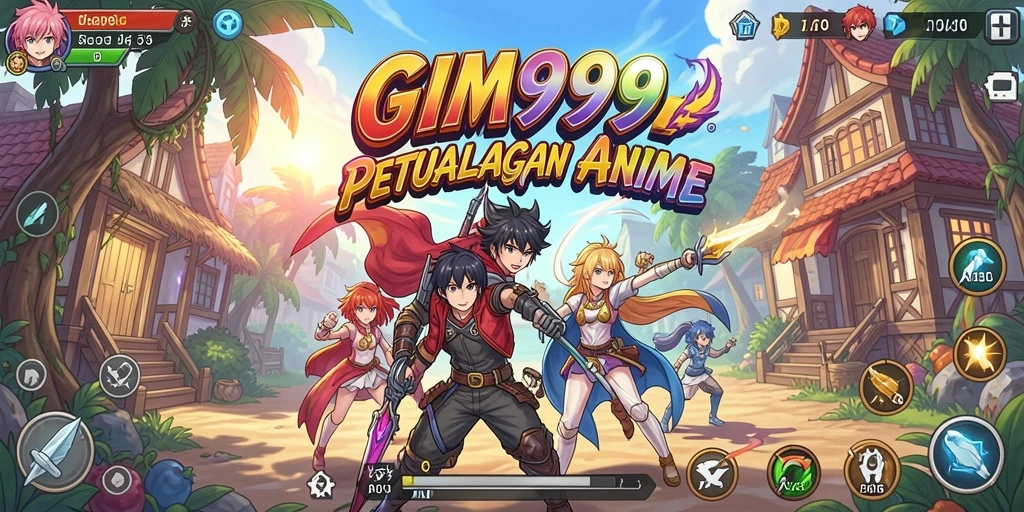 Tampilan gameplay seru dalam GIM999 yang penuh warna dan aksi.