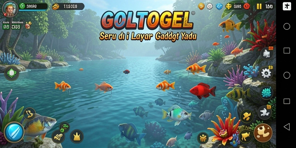 Gameplay GOLTOGEL dengan grafis memukau selama memancing.