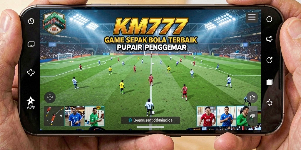 Tangkapan layar gameplay KM777 menampilkan aksi seru di lapangan sepak bola.