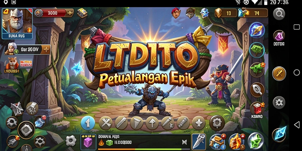 Screenshot menunjukkan pertempuran epik dalam LTDTOTO dengan berbagai karakter dan monster.