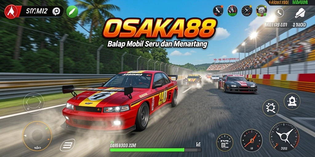 Screenshot gameplay OSAKA88 menampilkan balapan yang intens dan grafis yang menakjubkan.