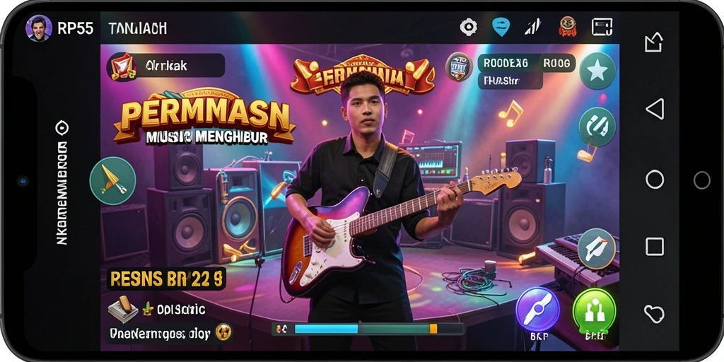 Tampilan gameplay RP55 dengan berbagai pilihan musik yang menarik.