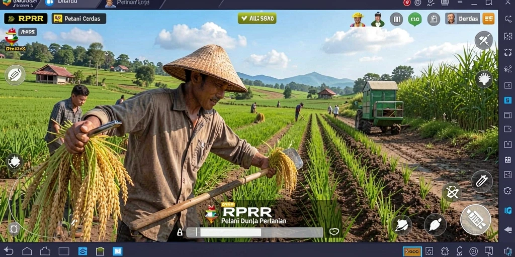 Tampilan gameplay RPRR yang menggambarkan aktivitas bertani dengan indah.