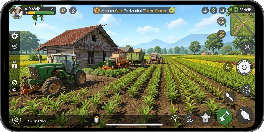 Tampilan menakjubkan gameplay pertanian di RSNVIP yang menarik.