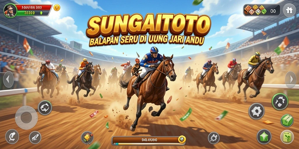 Tangkapan layar gameplay SUNGAITOTO menampilkan balapan yang menegangkan.