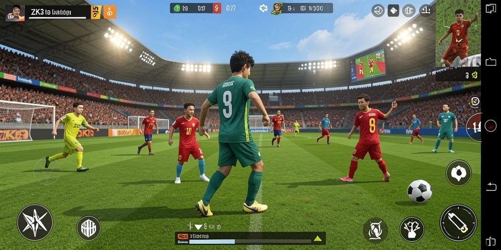 Tampilan gameplay <strong>ZK3</strong> yang seru dan menarik, menampilkan aksi olahraga yang menegangkan.
